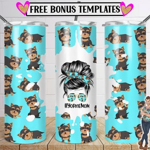 Yorkie Mom Skinny Tumbler 20oz Design, Dog Mom Tumbler Download, Seamless Cute Yorkie Design, Yorkshire Terrier, Tumbler, PNG