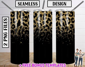 Glitter Gold Leopard 20oz Skinny Tumbler, Sublimation Design Template, Tumbler Straight and Tapered Design Gold Leopard, Digital Download