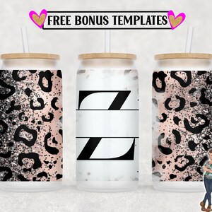 Leopard Monogram Z 16oz Libbey Can Wrap PNG File, Insert Your Own Text, Libbey Glass Can Sublimation Design, Digital Can Wrap