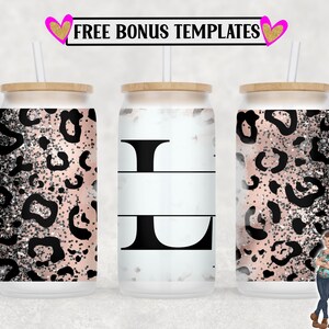 Leopard Monogram L 16oz Libbey Can Wrap PNG File, Insert Your Own Text, Libbey Glass Can Sublimation Design, Digital Can Wrap