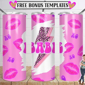 Pink Bolt Babe Sunflower Skinny Becher 20oz Design, Neon Lippen XO Babe Tumbler, Seamless Pink Babe Tumbler Wrap, Girl Boss Becher, PNG