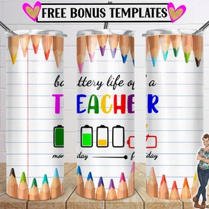 Teacher Battery Life Monday to Friday Skinny Tumbler 20oz Design, Seamless Teacher Tumbler, Draining Teacher Battery, PNG