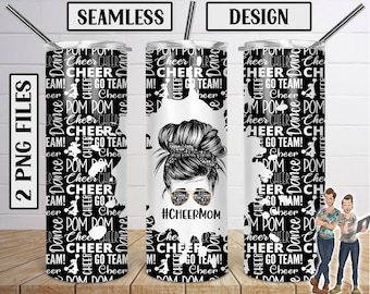 Seamless Cheer Mom Black Skinny Tumbler 20oz Design, Cheerleading Mom Tumbler Scarica, Seamless Cheer Design, Tumbler, PNG