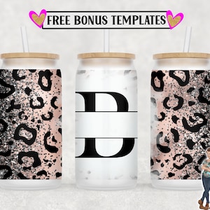 Leopard Monogram B 16oz Libbey Can Wrap PNG File, Insert Your Own Text, Libbey Glass Can Sublimation Design, Digital Can Wrap