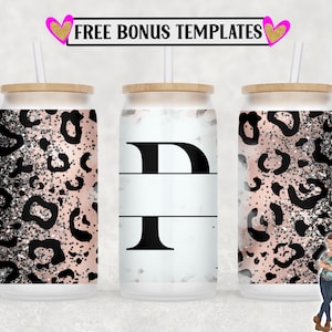 Leopard Monogram P 16oz Libbey Can Wrap PNG File, Insert Your Own Text, Libbey Glass Can Sublimation Design, Digital Can Wrap