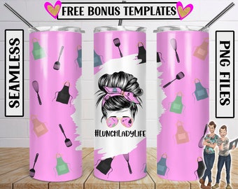 Lunch Lady Life Skinny Tumbler 20oz Design, Lunch Lady Tumbler Download, Seamless Lunch Lady Design, Tumbler, PNG