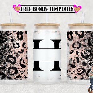 Leopard Monogram H 16oz Libbey peut envelopper le fichier PNG, insérer votre propre texte, conception de sublimation de boîte en verre libbey, emballage numérique peut envelopper