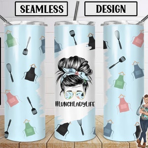 Lunch Lady Life Skinny Tumbler 20oz Design, Lunch Lady Tumbler Download, Seamless Lunch Lady Design, Tumbler, PNG