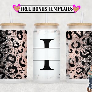 Leopard Monogram I 16oz Libbey Can Wrap PNG File, Insert Your Own Text, Libbey Glass Can Sublimation Design, Digital Can Wrap