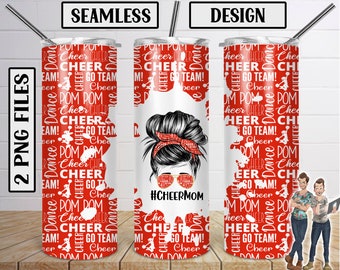 Seamless Cheer Mom Red Skinny Tumbler 20oz Design, Cheerleading Mom Tumbler Scarica, Seamless Cheer Design, Tumbler, PNG