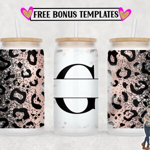 Leopard Monogram G 16oz Libbey Can Wrap PNG File, Insert Your Own Text, Libbey Glass Can Sublimation Design, Digital Can Wrap