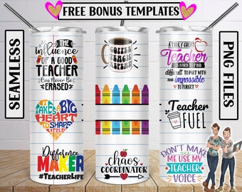 Teacher Tumbler Sublimation Design, 20 oz Skinny Tumbler, Customize Teacher Name, Teacher Fuel, Chaos Coordinator, Teacher Life PNG
