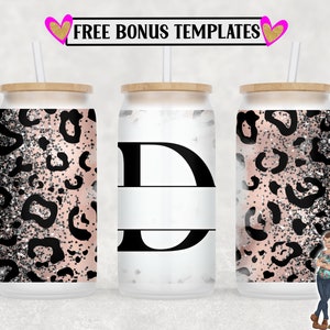 Leopard Monogram D 16oz Libbey Can Wrap PNG File, Insert Your Own Text, Libbey Glass Can Sublimation Design, Digital Can Wrap