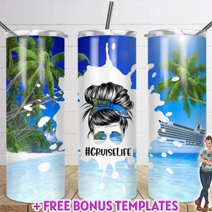 Cruise Life Skinny Tumbler 20oz Design, Cruise Life Tumbler Download, Cruise Design, Messy Bun, Sunglasses, Vacation Tumbler, PNG
