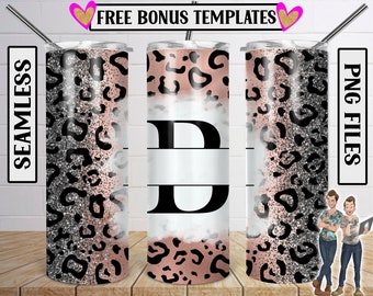 Leopard Monogram Letter B Tumbler 20oz Design, Rose Gold LeopardTumbler Descargar, Leopard Glitter Design, Add Your Name Tumbler, PNG