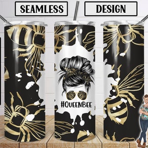 Queen Bee Skinny Tumbler 20oz Design, Gold Queen Bee Tumbler Download, Messy Bun, Queen Bee, PNG