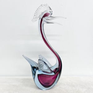 Large 1960’s - 1970’s Murano Sommerso Italy Blue & Amethyst Glass Heron Bird Figurine with a Uranium / Manganese Glow Under UV Light