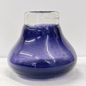 Vintage Art Glass Deep Purple Bulbous Base Bubble Vase Thick Glass with a Clean Polished Pontil Base