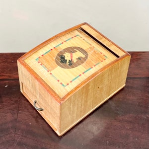 Scatola per sigarette Art Deco Tambour anni '30 e '40, scatola per sigarette in legno con motivo Scottie Dog, portaoggetti/gioielli/scatola portaoggetti