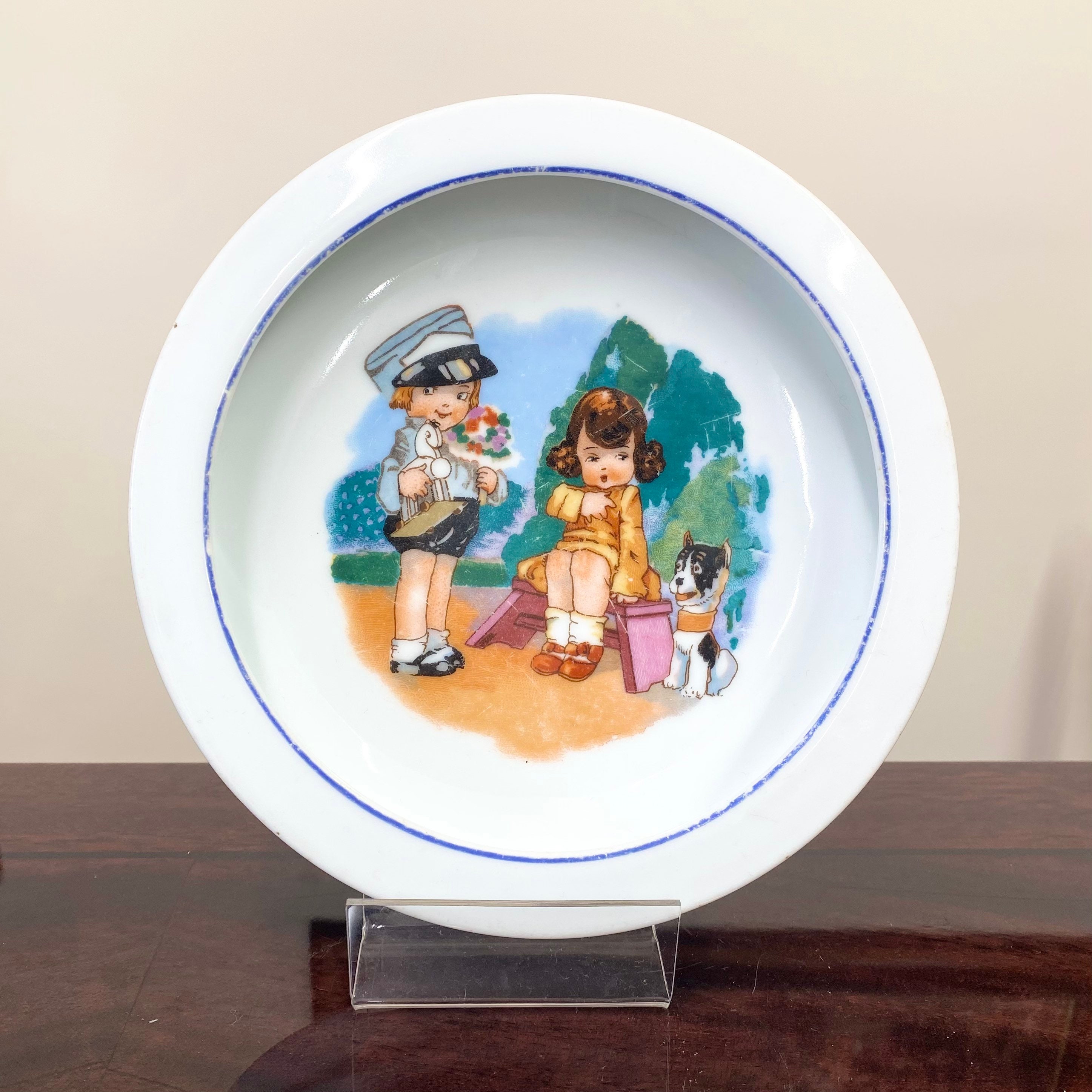 Kitsch Children's Dinner Plate Bowl Vintage 1940’s - 1950’s Mabel Lucie Attwell Style