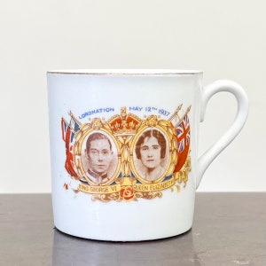 Vintage King George VI & Queen Elizabeth 1937 Coronation Fine Bone China Miniature Cup with Made In England Royal Memorabilia