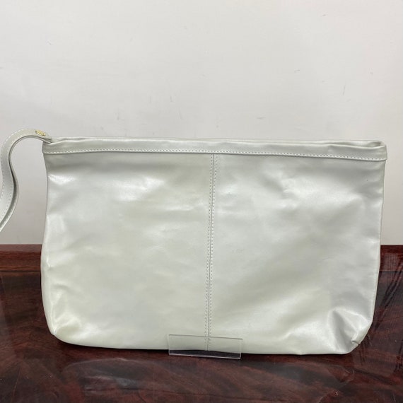 Vintage Large Light Grey Clutch Bag Handbag with … - image 3
