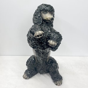 Large Vintage Black Grey Begging Poodle Dog Porcelain Figure Figurine Dog Ornament 36cm