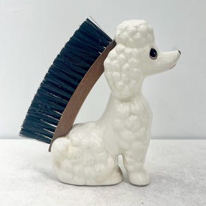 Vintage Kitsch White Poodle Dog Clothes / Shoe Brush Dog Ornament 1950’s Retro