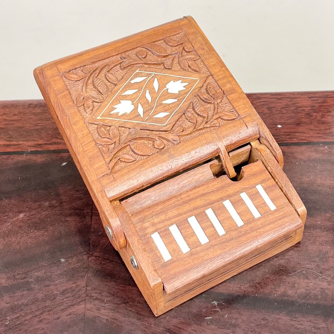 Vintage Wooden Cigarette Dispenser Storage Box in the Style of Etsy