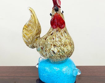 Vintage Art Glass Vintage Chicken Ornament Heavy Splatter Glass Beautiful Colours Possibly Murano