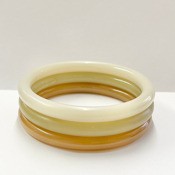 3 x Vintage 1980’s Ketty Dalsgaard Acrylic Bangles made for Buch & Deichmann Denmark Dark Tan / Green / Light Grey Colours