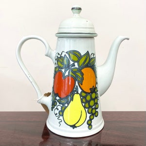 Vintage 1970’s Johnson Bros Ironstone Ware Ceramic Coffee Pot with Apple Orange Pear & Grape Details