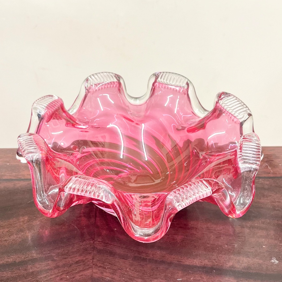 Vintage Ruffled Dish Raspberry Unusual Antique / Vintage Ruby Red Cranberry Glass Dish / Bowl ...