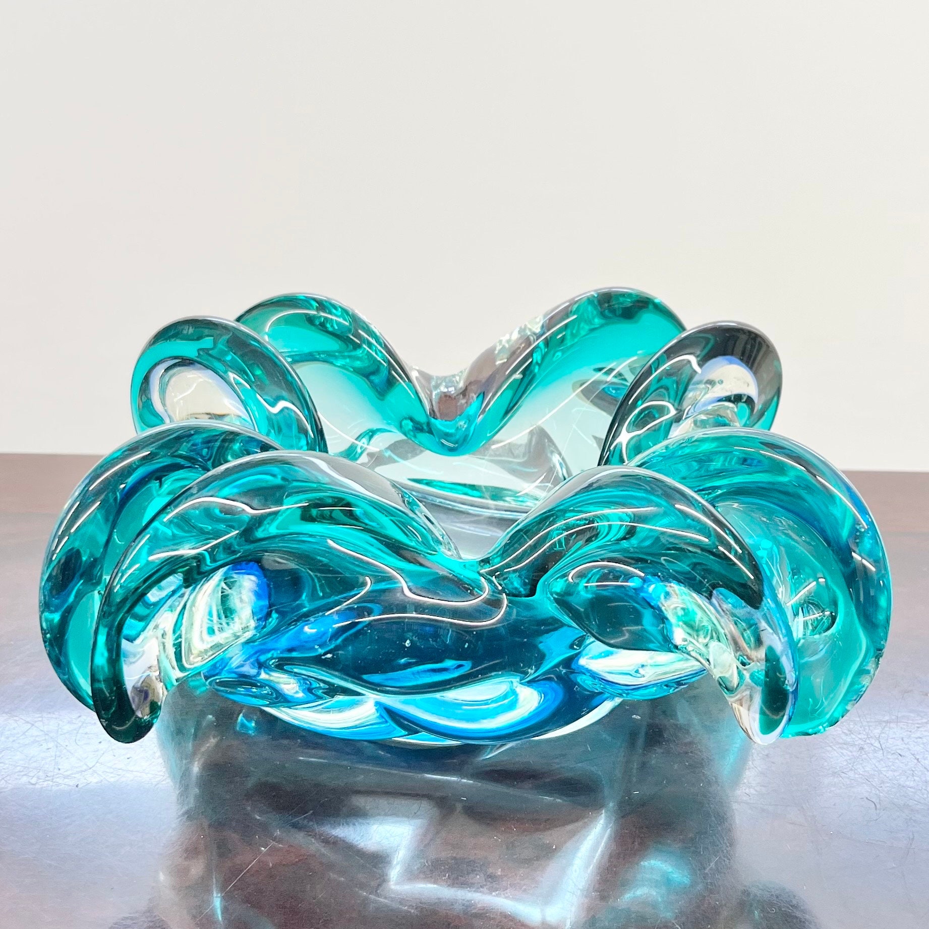 Vintage Mid Century Blue Teal Turquoise Art Glass Murano