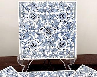 Antike viktorianische Fliese Mintons China Works Ceramic Blue & White Tile One verfügbar