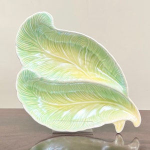 Vintage Ceramic Sylvac Green Iridescent Double Leaf Dish / Bowl Made in England No.3506