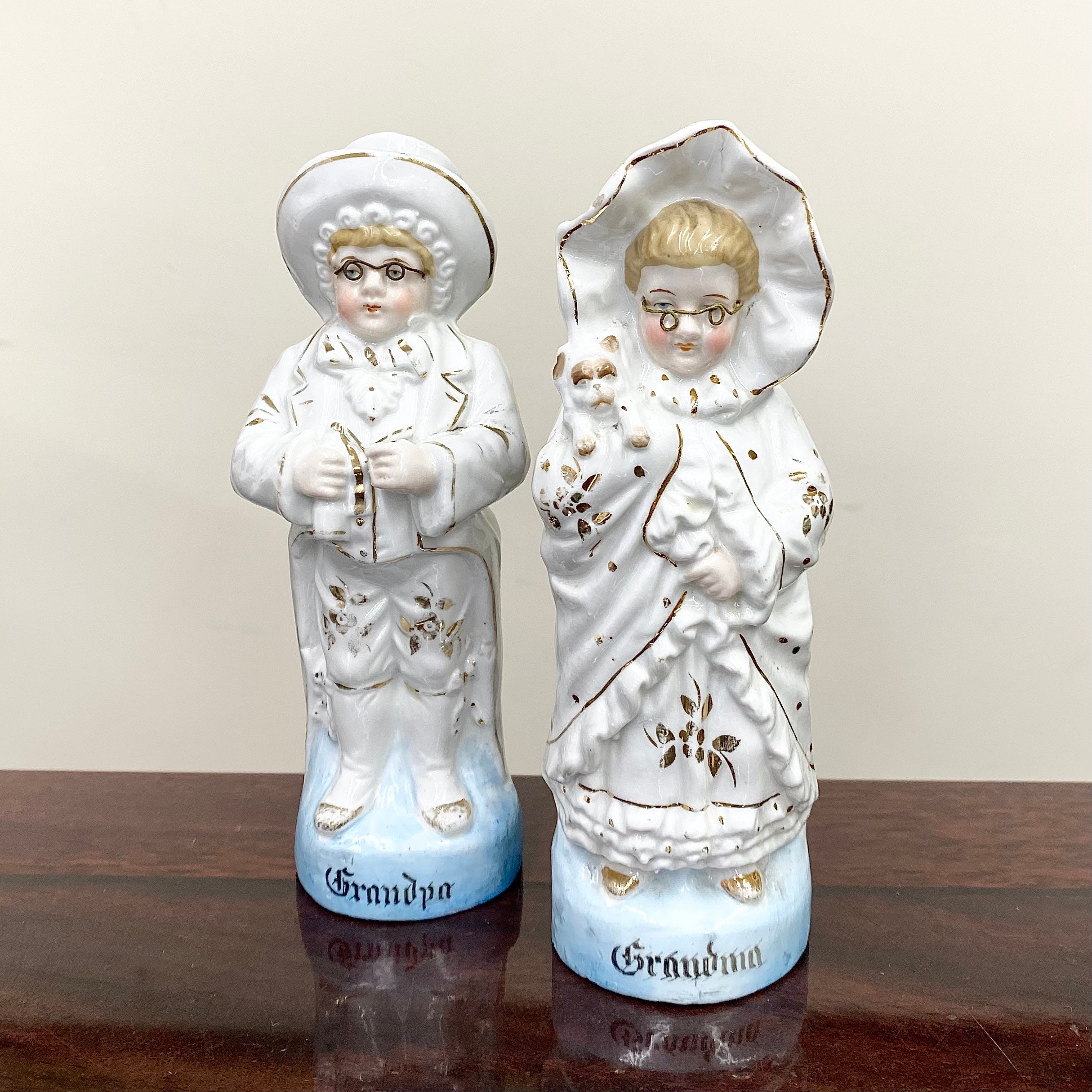 Antique Victorian German Porcelain Grandpa & Grandma Figures With