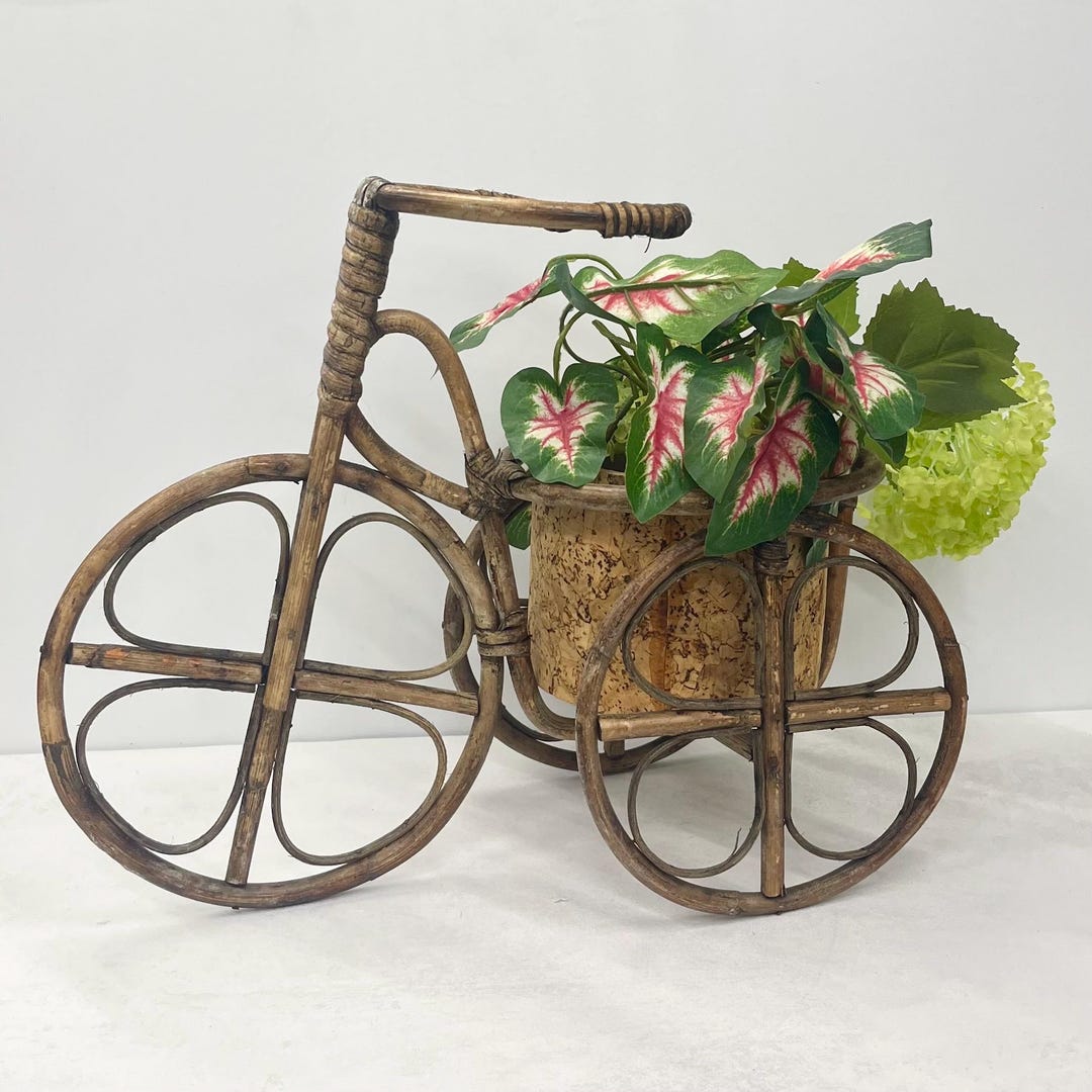 Vintage Wicker Rattan Tricycle Bike Planter Plant Pot Stand Mid Century ...
