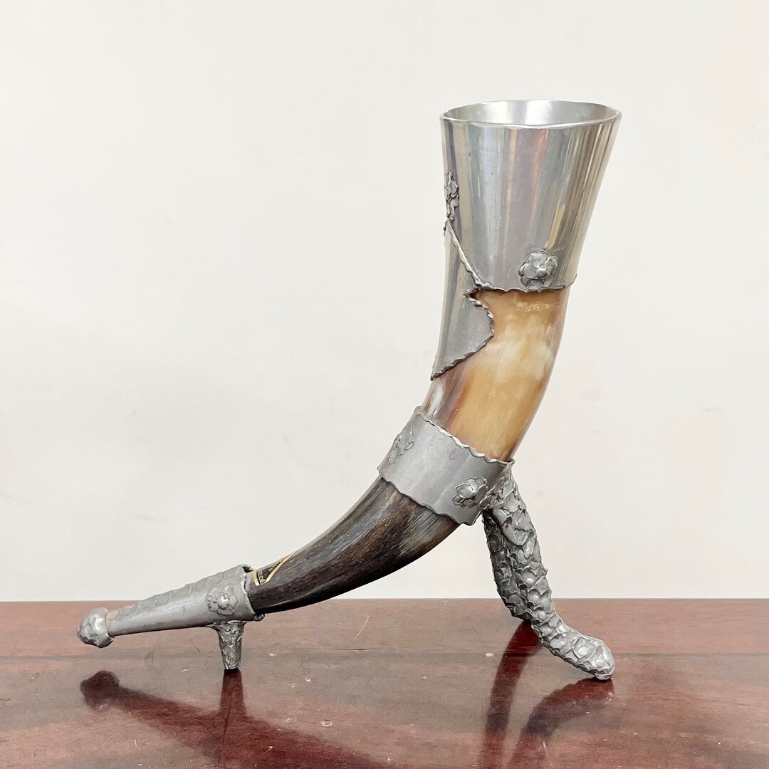 Vintage Drinking Horn Norwegian Terne Tinn Pewter & Horn Etsy UK