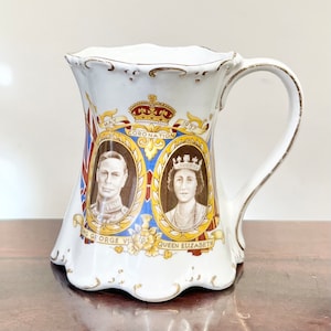 Vintage King George VI & Queen Elizabeth 1937 Coronation Bone China Mug Cup with Gilt Trim Made In England Royal Memorabilia