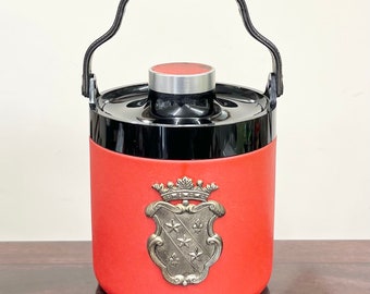 Large Vintage Red Sparklets Iceburg Ice Bucket with Coat Of Arms Detail & Leather Handle