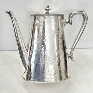 Antique Victorian Sheffield Bros Silver Plate Engraved Kettle / Tea Pot Briddon Circa 1890 - 1910