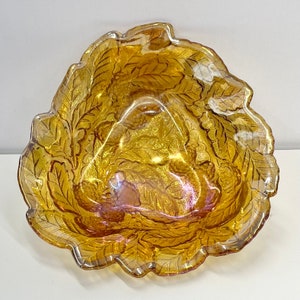 Vintage Carnival Glass Amber Glass Strawberry Pattern Bowl Dish Antique Triangular Shape Bon Bon Dish