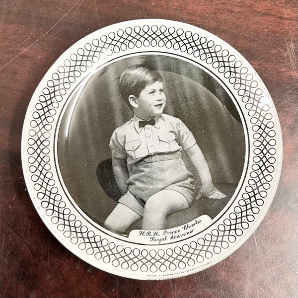 Vintage H.R.H Prince Charles Monochrome Royal Souvenir Small Trinket Dish Plate Royal Memorabilia