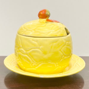 Céramique kitsch vintage en forme d'orange marmelade / confiture pot de conserve et égouttoir rétro cuisine décor Royal Ventonware