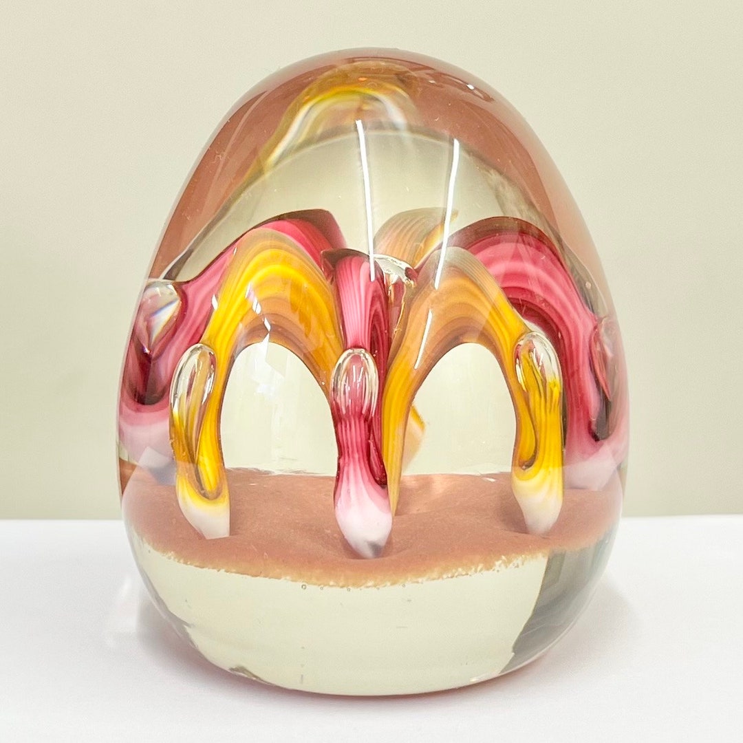 Vintage Paul Ysart Glass Fountain Paperweight Pink and Orange Toned Colours 1970s With H Cane Etsy