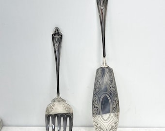 Vintage Silver Plated Beautifully Engraved Fish Fork and Knife Cutlery Serving Set