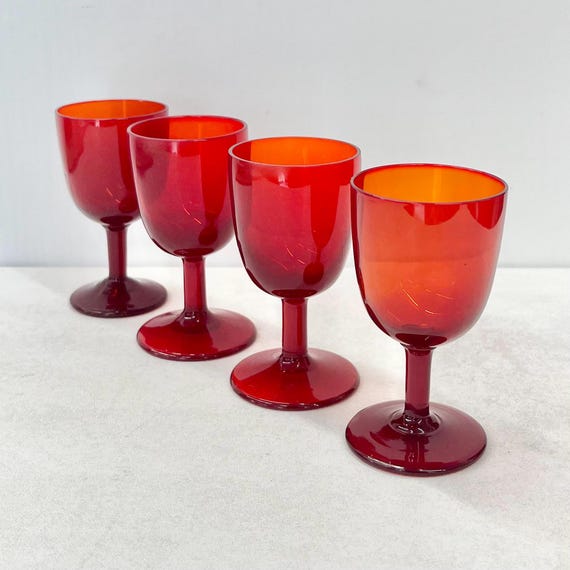 copas antiguas de vidrio ámbar rojo/naranja soplado a mano para