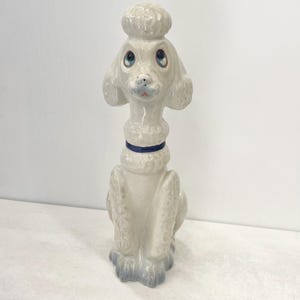 Vintage Sitting White Poodle / Bichon Frise Dog Porcelain Figurine with Hand Painted Florals Figurine Dog Ornament 27cm