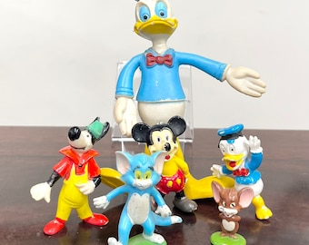 6 x Vintage 1960’s 1970’s Rubber & Plastic Walt Disney Doll Figures Donald Mickey Mouse Goofy Tom Jerry Bendy Donald Duck Figure